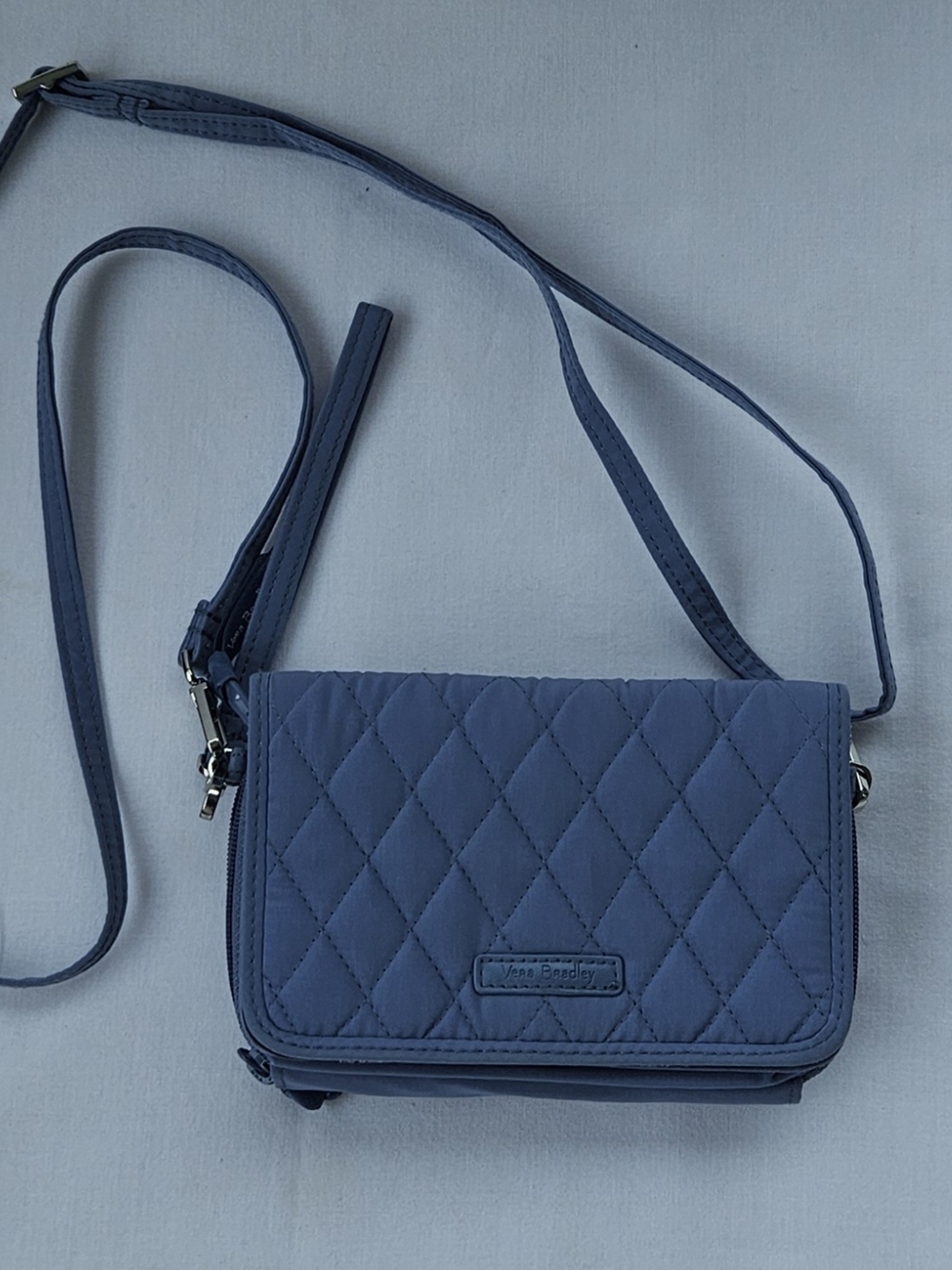 Vera Bradley Blue Quilted Crossbody Wallet Bag Multi Zip Organizer